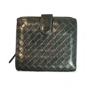 Bottega Veneta Black Intrecciato Leather Compact Bifold Wallet Made in Italy